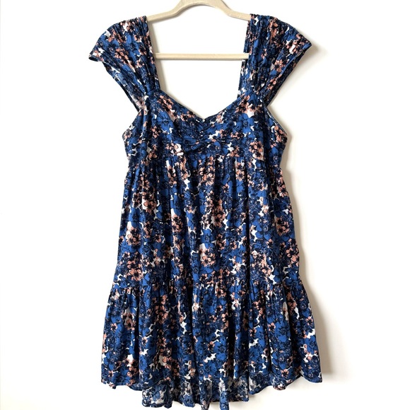 Free People Pattern Play linen blend mini dress in a blue floral print - Picture 3 of 10
